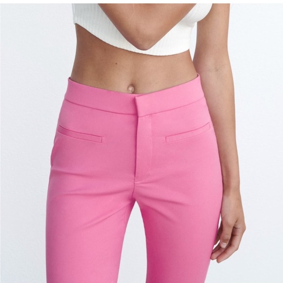 zara bubble gum pink slim cropped trousers - Picture 2 of 7